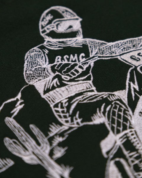 Bike Shed Desert Race Sweatshirt Green Studio Image Logo Stitching Detail