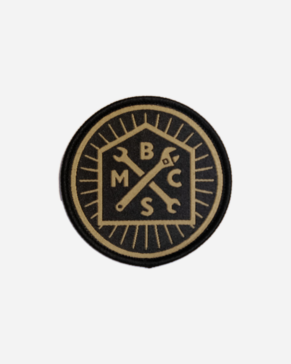 BSMC Moto Club Spanners Patch - Black/Gold studio image front
