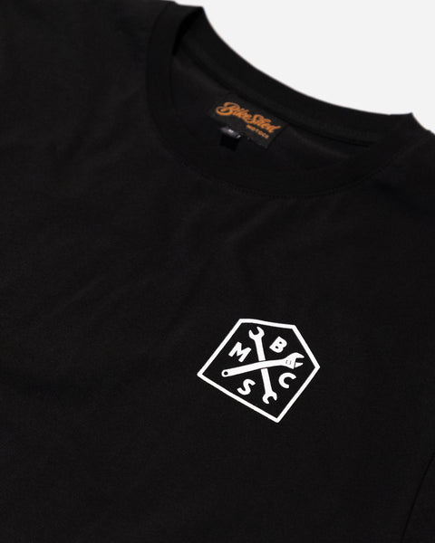 BSMC Moto Club T-Shirt - Black studio image front print close up