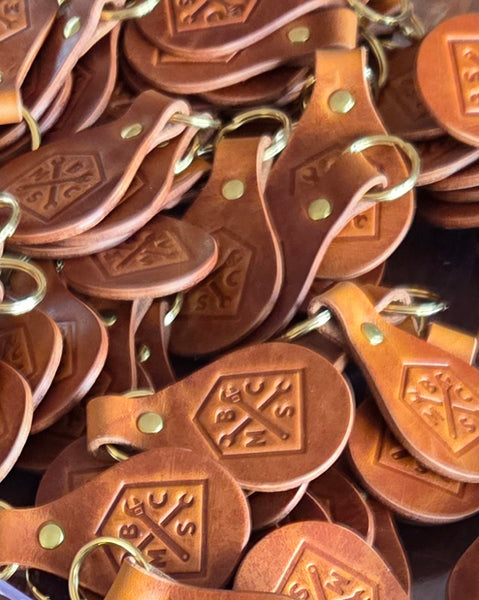 BSMC Moto Club Keyfob - Brown close up
